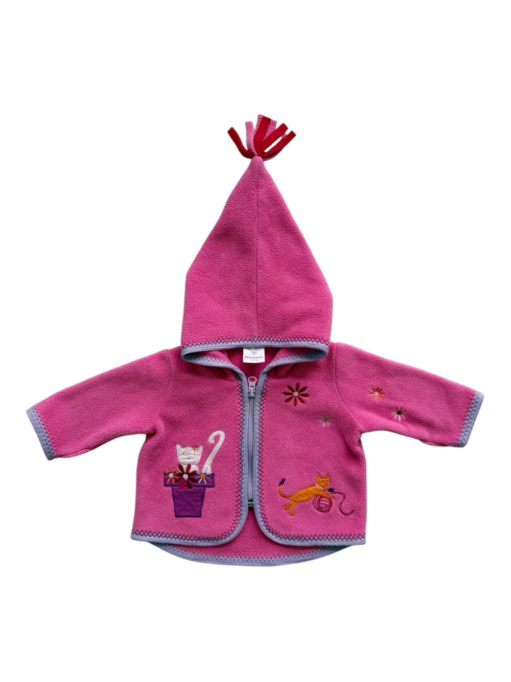 Hanna Andersson Pink Embroidered Zip Up Fleece 0-3M